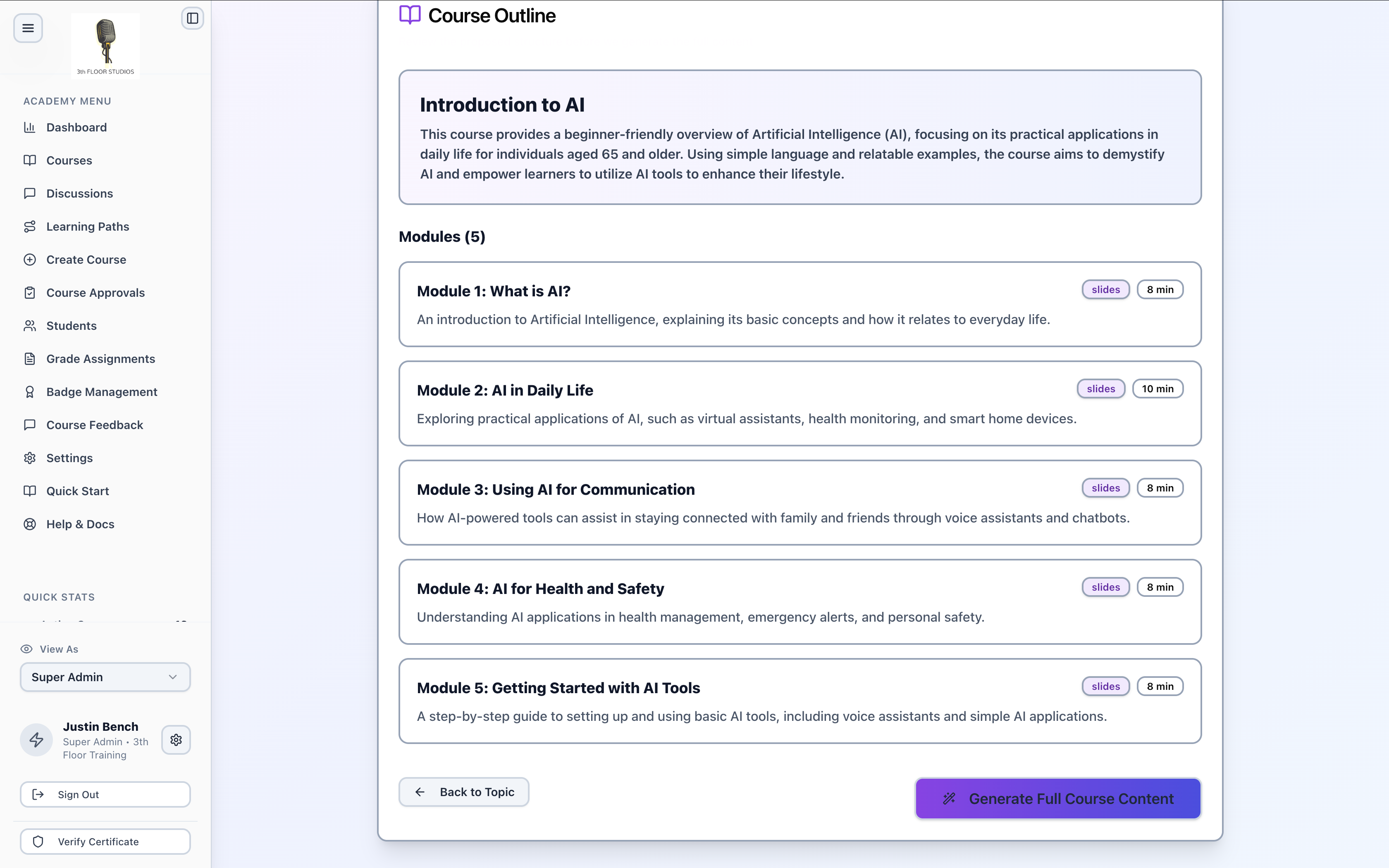 AI Generated Course Outline