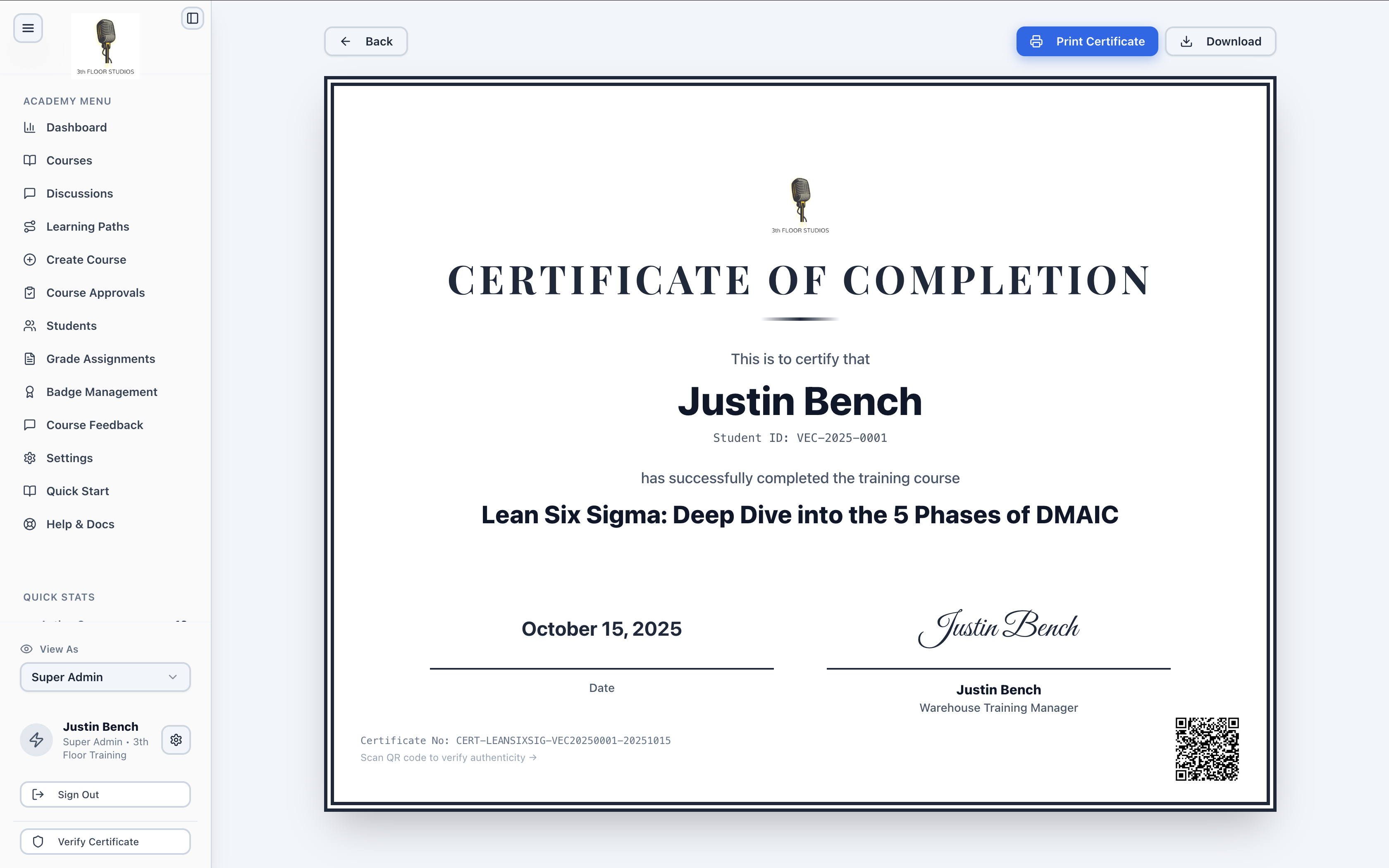Certificate with QR Verification